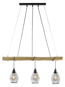 Wiejska lampa wisząca czarna z drewnianymi 3 lampkami - Sverre Oswietlenie wewnetrzne