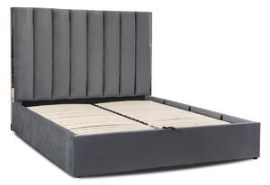 Szare podwójne łóżko z zagłówkiem i pojemnikiem 160x200 - Alzo