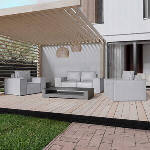 Zestaw ogrodowy Costa szary, kanapa z dwoma fotelami materiałowymi