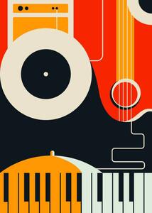 Ilustracja Poster template with abstract musical instruments, Sergei Krestinin