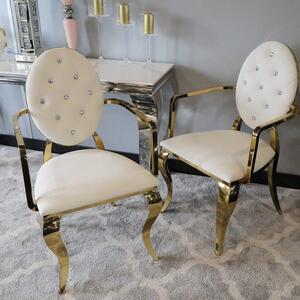 Krzesło Ludwik II Gold glamour Arms White - złote krzesła pikowane kryształkami, kołatka