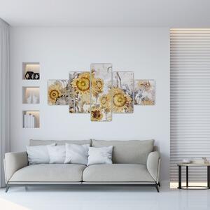 Obraz - Słoneczniki na ścianie (125x70 cm)