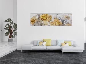 Obraz - Słoneczniki na ścianie (170x50 cm)
