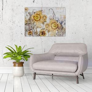 Obraz - Słoneczniki na ścianie (70x50 cm)
