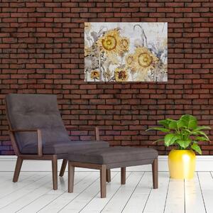 Obraz - Słoneczniki na ścianie (70x50 cm)