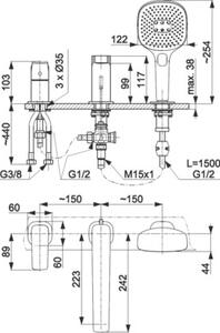 Bateria wannowa natynkowa KFA ARMATURA Malaga 4525-210-61 Szary metaliczny