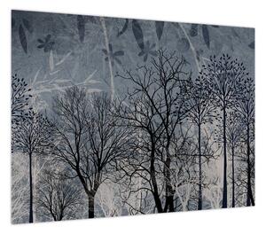 Obraz - Sylwetki drzew z liśćmi (70x50 cm)