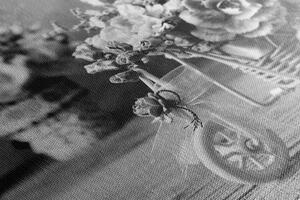 Obraz romantyczny goździk w stylu vintage w wersji czarno-białej
