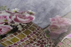 Obraz kwiaty goździka w doniczce mozaikowej