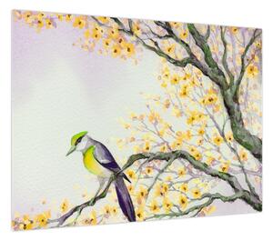 Obraz - Akwarelowy ptaszek na drzewie (70x50 cm)