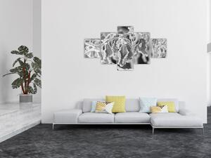 Obraz - Zmarznięte liście, czarno - biały (125x70 cm)
