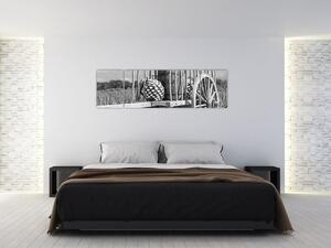 Obraz - Przyczepka, czarno - biały (170x50 cm)