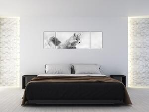 Obraz - Skaczący lis, czarno - biały (170x50 cm)