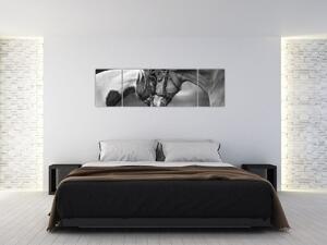 Obraz - Zakochane konie, czarno - biały (170x50 cm)