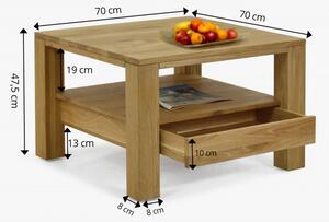 Drewniany dębowy stolik kawowy z półką