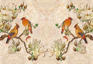 Fototapeta - Ptaki, marmurowy dekor (196x136 cm)