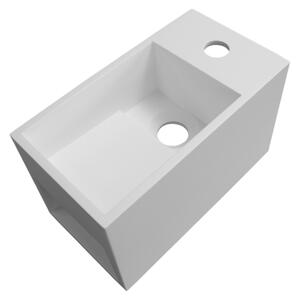 Podwieszana umywalka z półeczką PB2046 z żywicy syntetycznej (solid stone) – 33 × 18 × 20,5 cm – biały mat