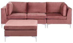 Sofa modułowa 3-osobowa kanapa welurowa z otomaną metalowe nóżki różowa Evja Beliani