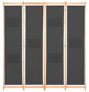 Parawan 4-panelowy, szary, 160x170x4 cm, tkanina