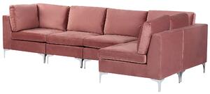 Narożnik modułowy lewostronny 5-osobowa sofa welurowa różowy Evja Beliani