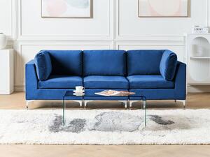 Sofa modułowa 3-osobowa kanapa welurowa metalowe nóżki niebieska Evja Beliani