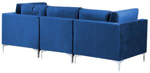 Sofa modułowa 3-osobowa kanapa welurowa z otomaną metalowe nóżki niebieska Evja Beliani