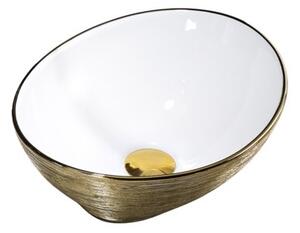 Umywalka nablatowa HYDROSAN LUMO-GL-BR-405 Owalny Biały + Złoty szczotkowany