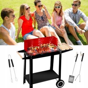 Grill węglowy ogrodowy na kołach, półki, grill na brykiet bbq grill&chill