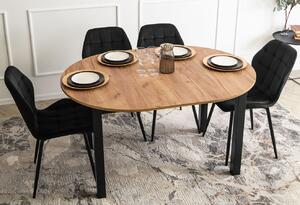 Okrągły rozkładany stół z 4 welurowymi czarnymi krzesłami - Akin