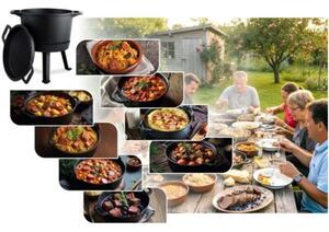 Kociołek żeliwny demontowany 8L Berdsen BD-480 garnek + patelnia grill + przepisy