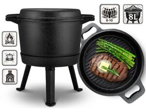 Kociołek żeliwny demontowany 8L Berdsen BD-480 garnek + patelnia grill + przepisy