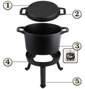 Kociołek żeliwny demontowany 8L Berdsen BD-480 garnek + patelnia grill + przepisy