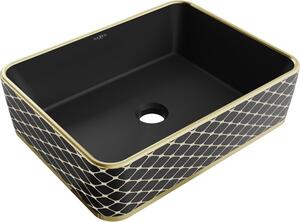 Mexen Catia umywalka nablatowa 48 x 37 cm, czarna mat/złota wzór kratka - 21314879