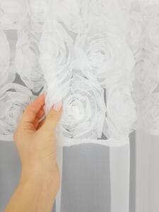 Firana gotowa 300x150 cm - woal i siateczka, rÃ³Å¼e 3D, taÅma marszczÄ ca, biaÅa