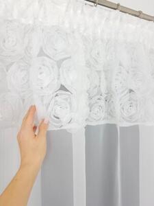 Firana gotowa 300x150 cm - woal i siateczka, rÃ³Å¼e 3D, taÅma marszczÄ ca, biaÅa