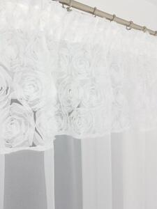 Firana gotowa 300x150 cm - woal i siateczka, rÃ³Å¼e 3D, taÅma marszczÄ ca, biaÅa