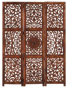 Parawan 3-panelowy, rzeźbiony, brązowy 120x165 cm, drewno mango