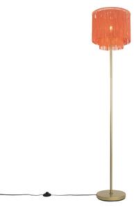 Orientalna lampa podłogowa złoty różowy abażur z frędzlami - Franxa Oswietlenie wewnetrzne