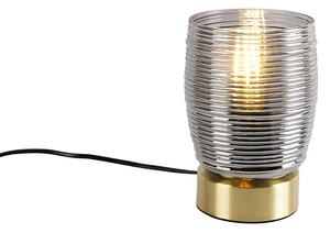 Mosiężna lampa stołowa w stylu art deco ze szkłem dymnym - Michi Oswietlenie wewnetrzne