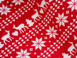 Koc świąteczny z mikropluszu JELEŃ I PŁATEK ŚNIEGU, 180x200 cm czerwony