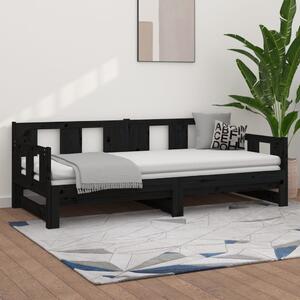 Łóżko rozsuwane, czarne, lite drewno sosnowe, 2x(80x200) cm