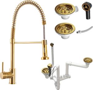 Granitan – bateria kuchenna – bateria zlewozmywakowa – złota – z syfonem w kolorze złotym – bateria kuchenna – SPIRAL GOLD