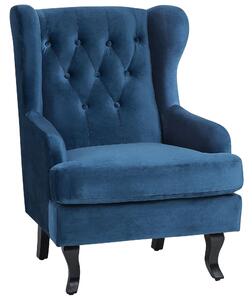 Fotel uszak welurowy pikowane oparcie guziki niebieski Alta Beliani