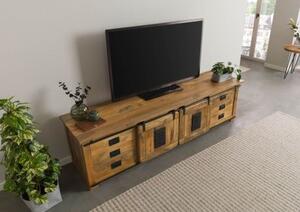 RAILWAY Szafka RTV #166 Mango woskowane + metal 220x55x60 cm