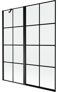 Mexen Mist parawan nawannowy 2-skrzydłowy lewy 140 x 150 cm, czarna kratka, czarny - 8A9-140-011-70-77-L