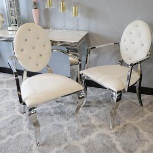 Krzesło Ludwik II glamour Arms White - białe krzesło pikowane kryształkami, kołatka