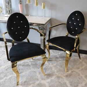 Krzesło Ludwik II Gold glamour Arms Black - złote krzesła pikowane kryształkami, kołatka