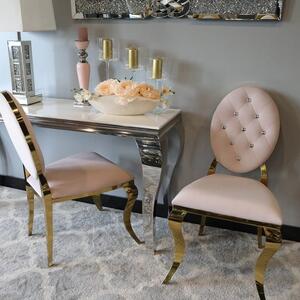 Krzesło Ludwik II Gold glamour Pink - złote krzesła pikowane kryształkami, kołatka