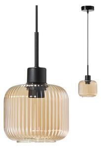 Lampa wisząca Maria czarna z bursztynowym, ryflowanym kloszem