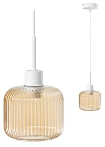 Lampa wisząca Maria biała z bursztynowym, ryflowanym kloszem